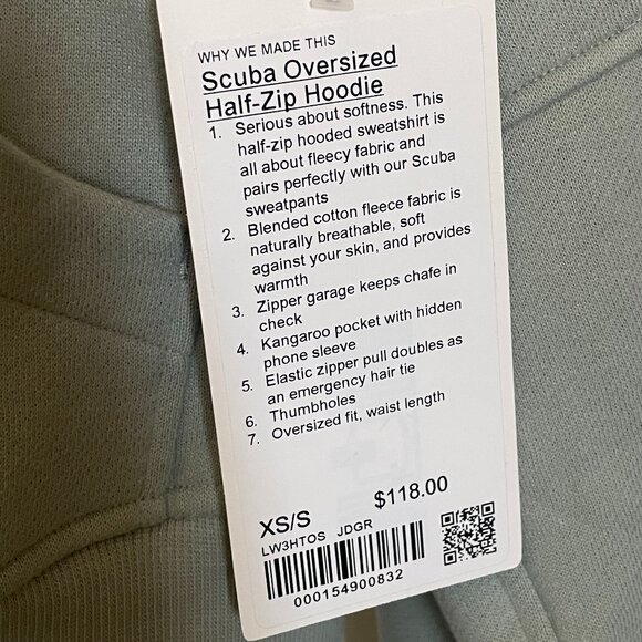 Lululemon Scuba Oversized Half-Zip Hoodie Size XS/S, NWT, Jade Grey - Picture 6 of 6